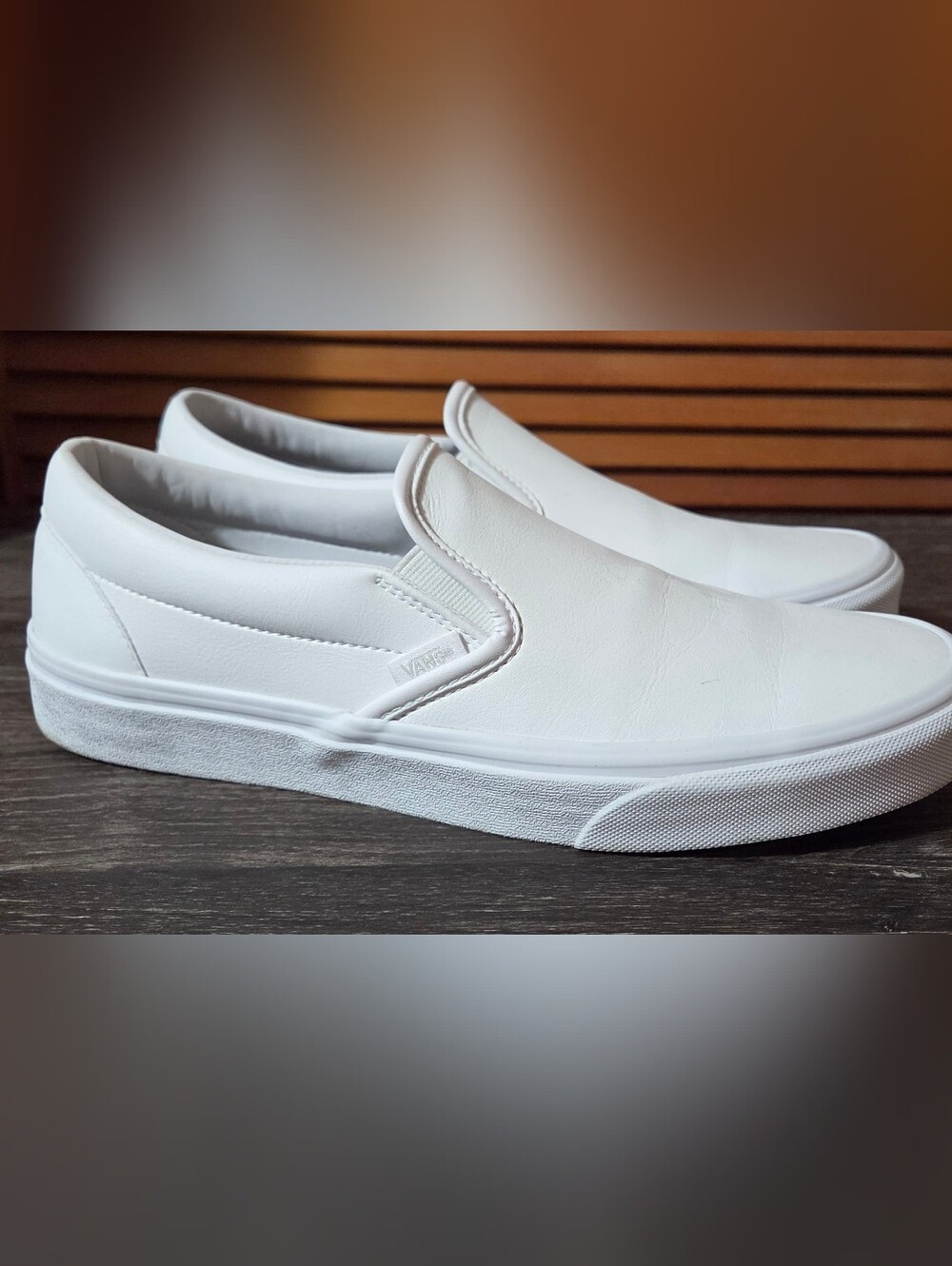 Vans White Leather Slip-On Loafers